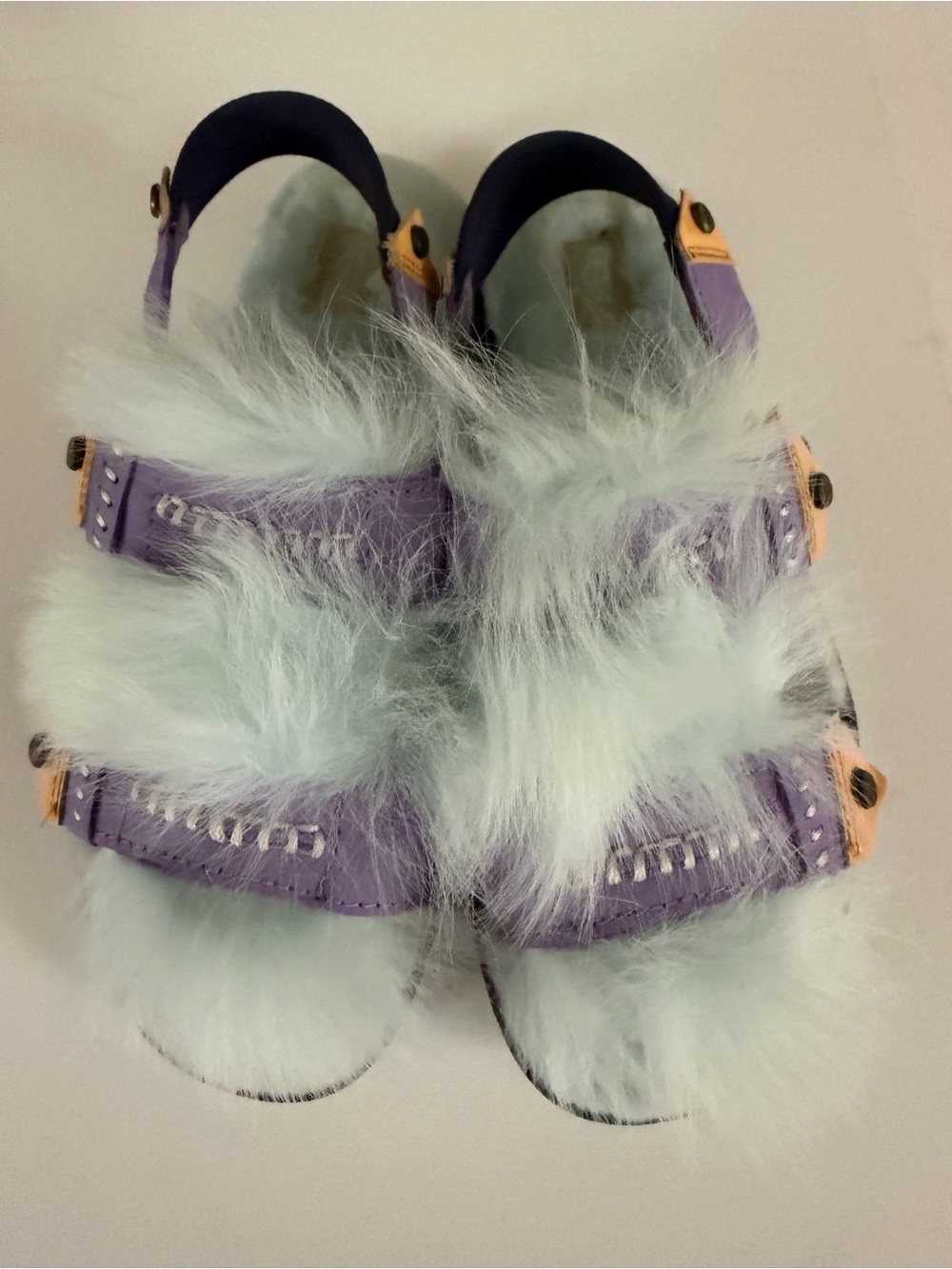 UGG Kids Lavender Faux-Fur Strap Sandals with Cream Fur
